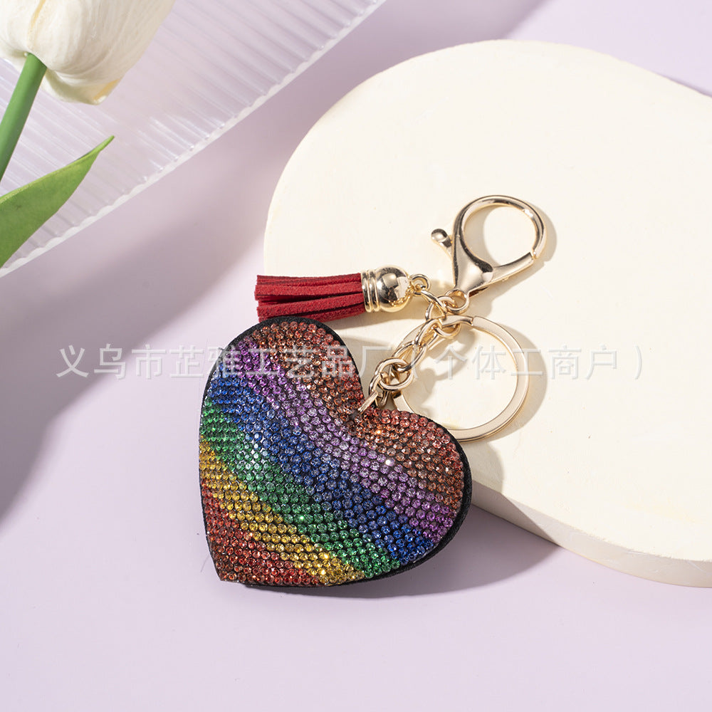 Wholesale Diamond-studded two-color heart-shaped creative keychain accessory